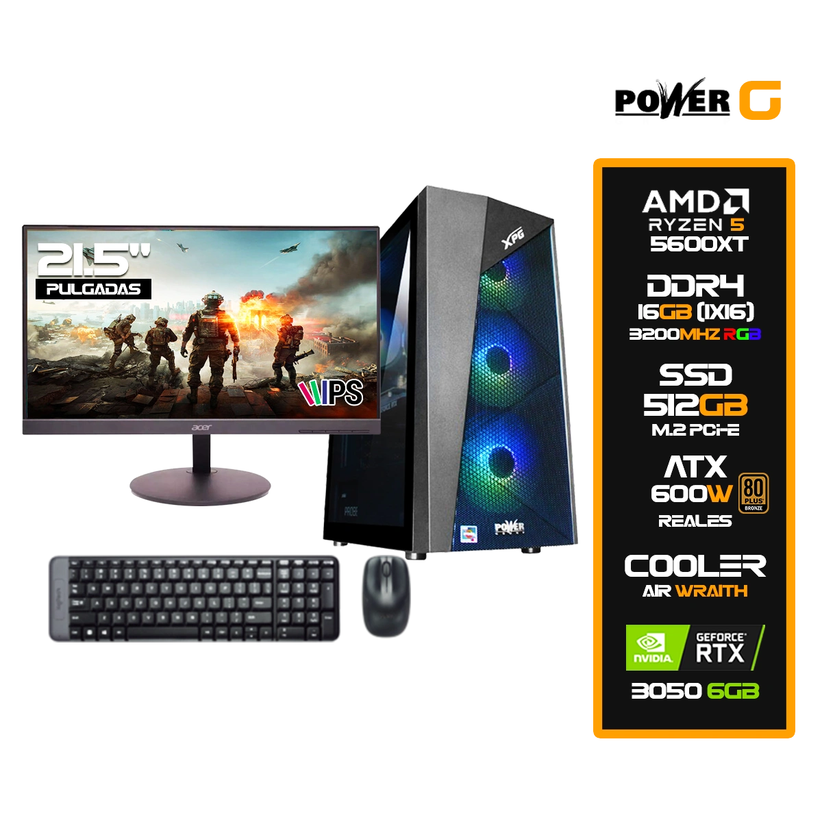 Potente Computador Gamer con AMD Ryzen 5 5600XT DDR4-16GB 3200MHZ RGB SSD 512GB PCIe NVIDIA GeForce RTX 3050 6GB Rendimiento óptimo para tareas exigentes. Computador Gamer AMD Ryzen 5 5600XT