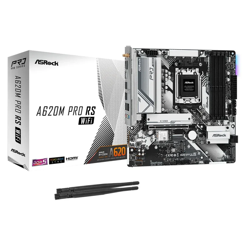 Vista frontal ASRock A620M Pro RS WiFi AM5