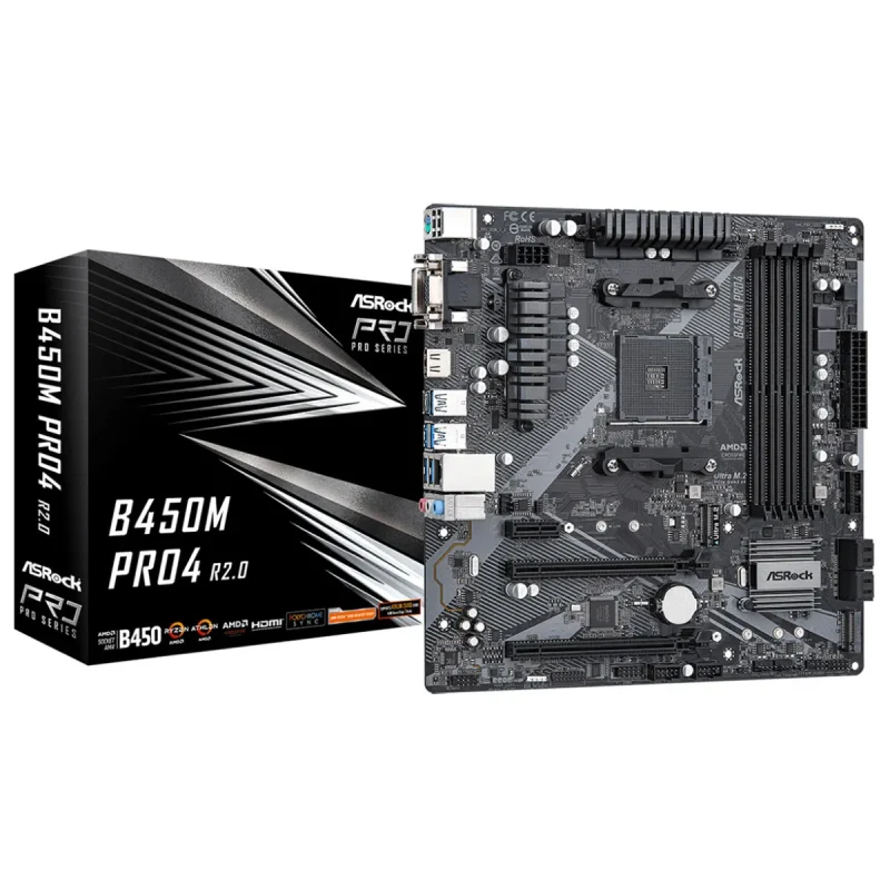 Vista frontal ASRock B450M Pro4 R2.0 AM4