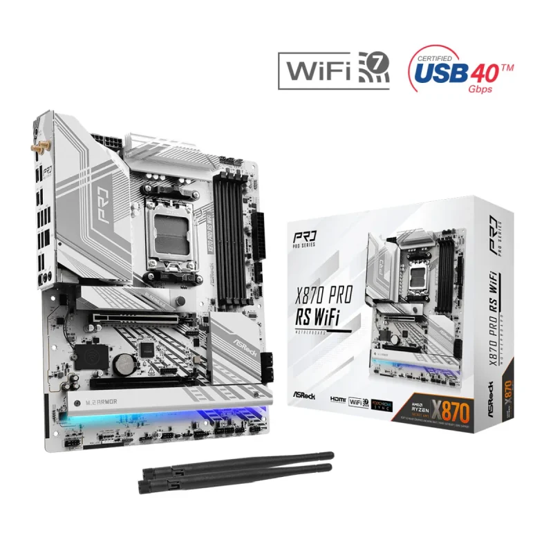 Vista frontal ASRock X870 Pro RS WiFi AM5