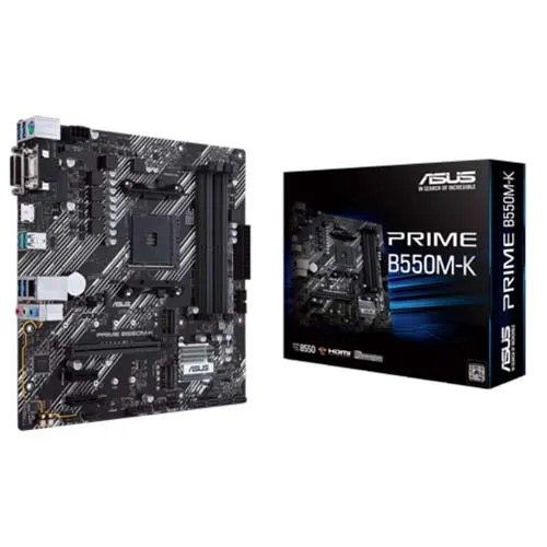 ASUS PRIME B550M-K AM4 vista principal Vista frontal del ASUS PRIME B550M-K AM4 con puertos visibles