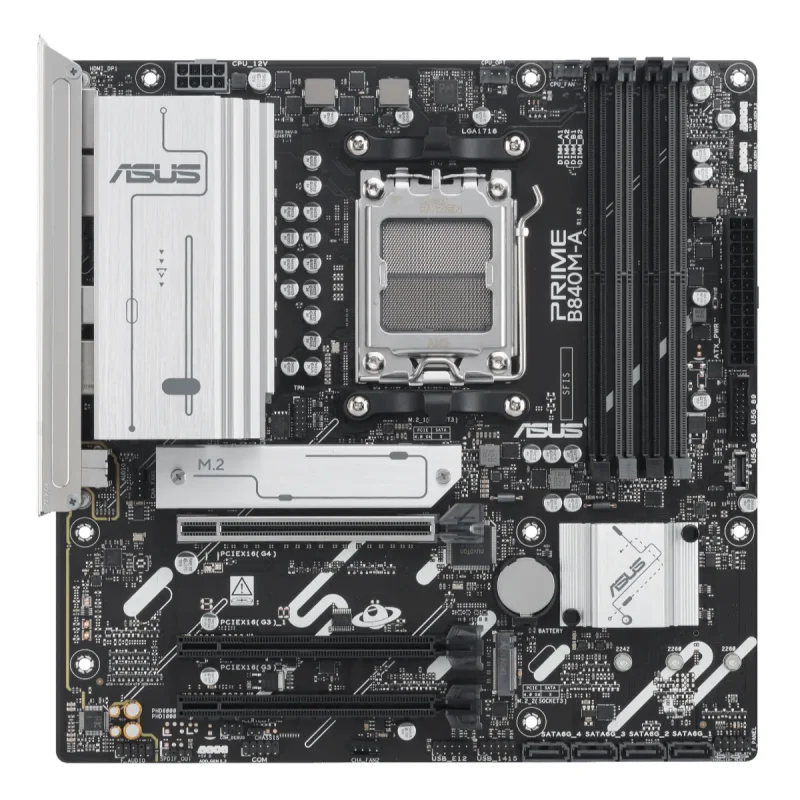 Detalle de puertos USB y ranuras DDR5