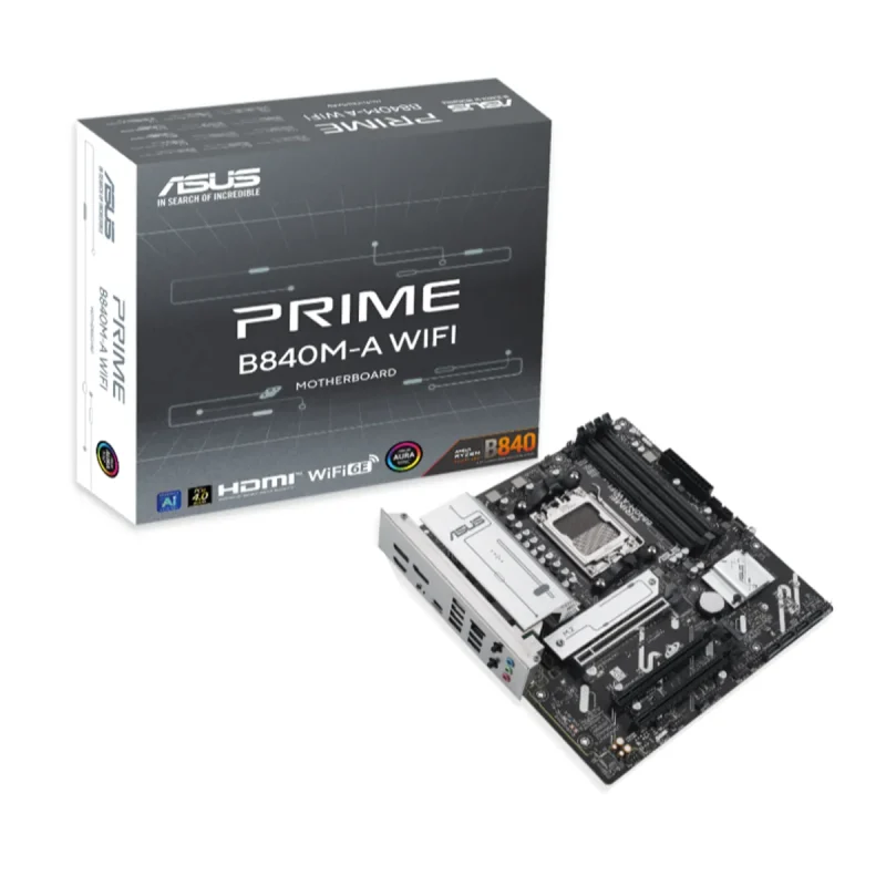 Imagen frontal del ASUS PRIME B840M-A con WiFi integrado