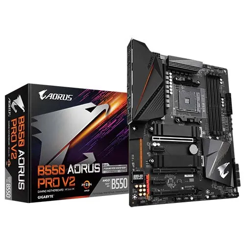 Imagen principal del motherboard Gigabyte B550 AORUS PRO V2 AM4 para gaming avanzado.