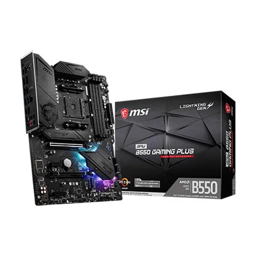 Imagen frontal MPG B550 GAMING PLUS con disipadores y diseño gamer